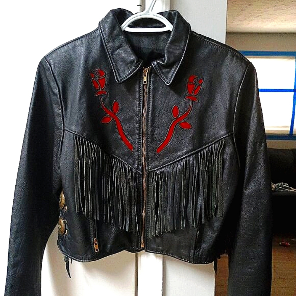 Vtg. 90s Genuine Leather Moto Jacket by PROTECH LEATHER APPAREL. Made in USA.